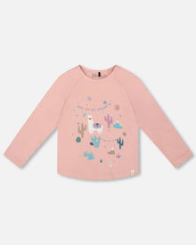 T-Shirt en Coton Bio Rose Poudré avec Lama