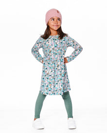 Robe en coton biologique à demi-boutons imprimé lamas bleus