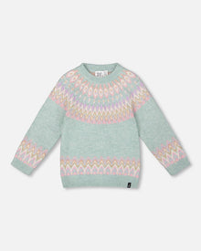 Pull en jacquard norvégien bleu turquoise