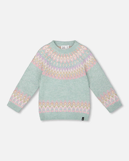 Sweater With Norwegian Jacquard Turquoise Blue