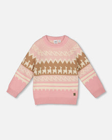 Pull Jacquard Lama Rose Poudré