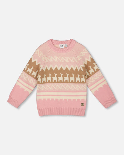 Pull Jacquard Lama Rose Poudré