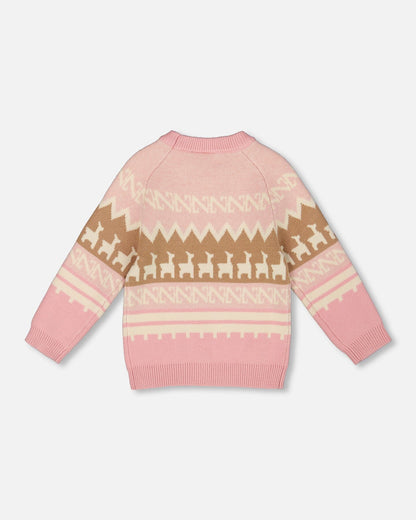Pull Jacquard Lama Rose Poudré