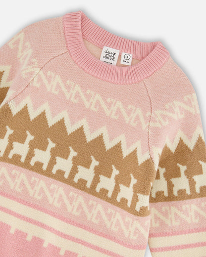 Pull Jacquard Lama Rose Poudré