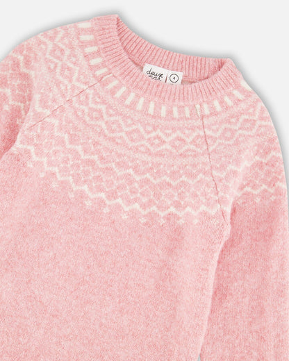 Knitted Dress With Norvegian Jacquard Dusty Pink