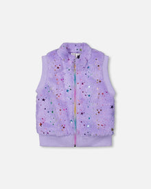 Faux Fur Zipped Vest Lavender