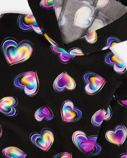Polaire à Capuche Noir Et Multicolore