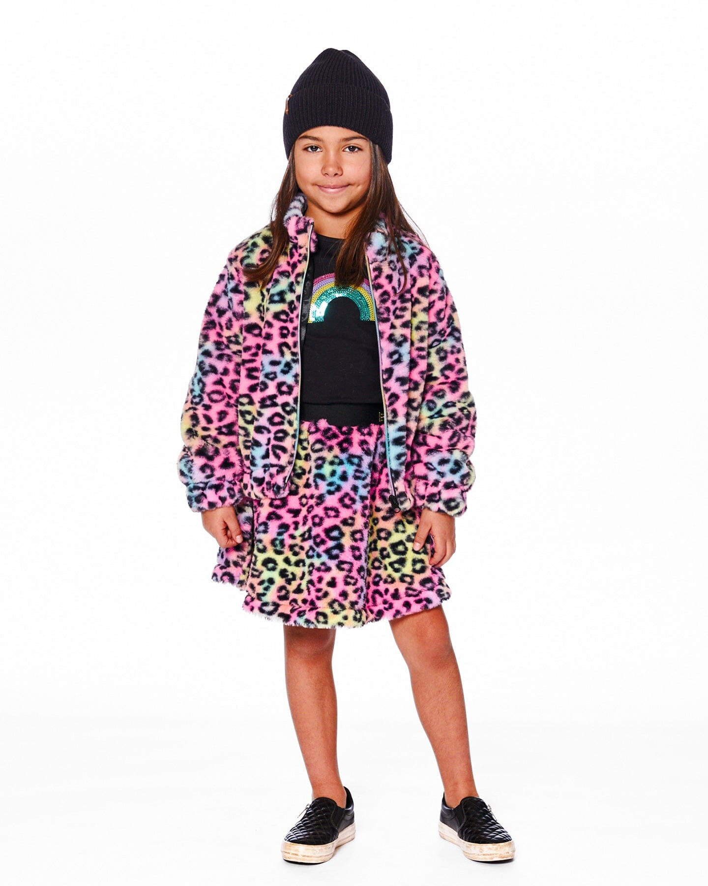 Blouson zippé en fausse fourrure à imprimé léopard multicolore