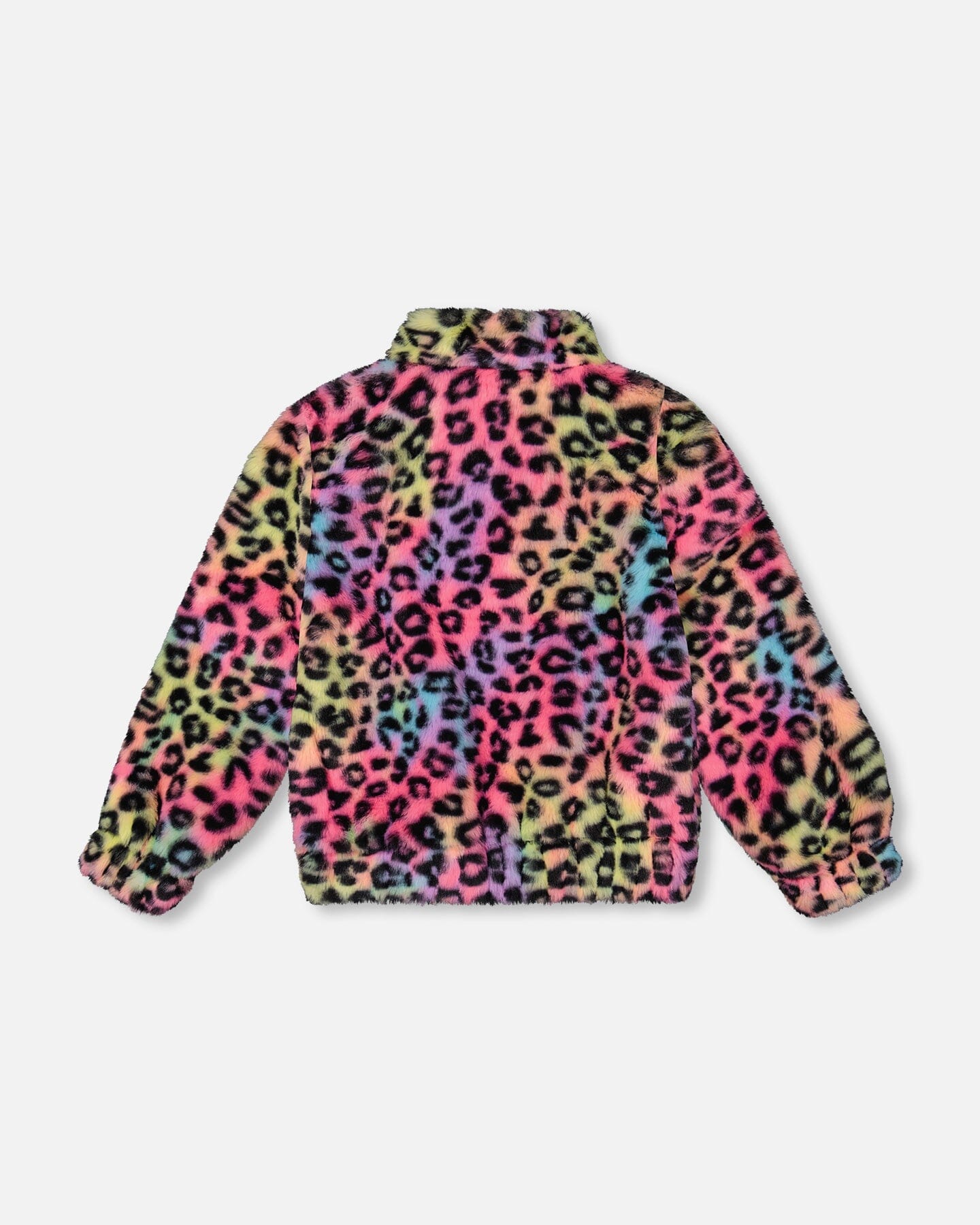 Blouson zippé en fausse fourrure à imprimé léopard multicolore