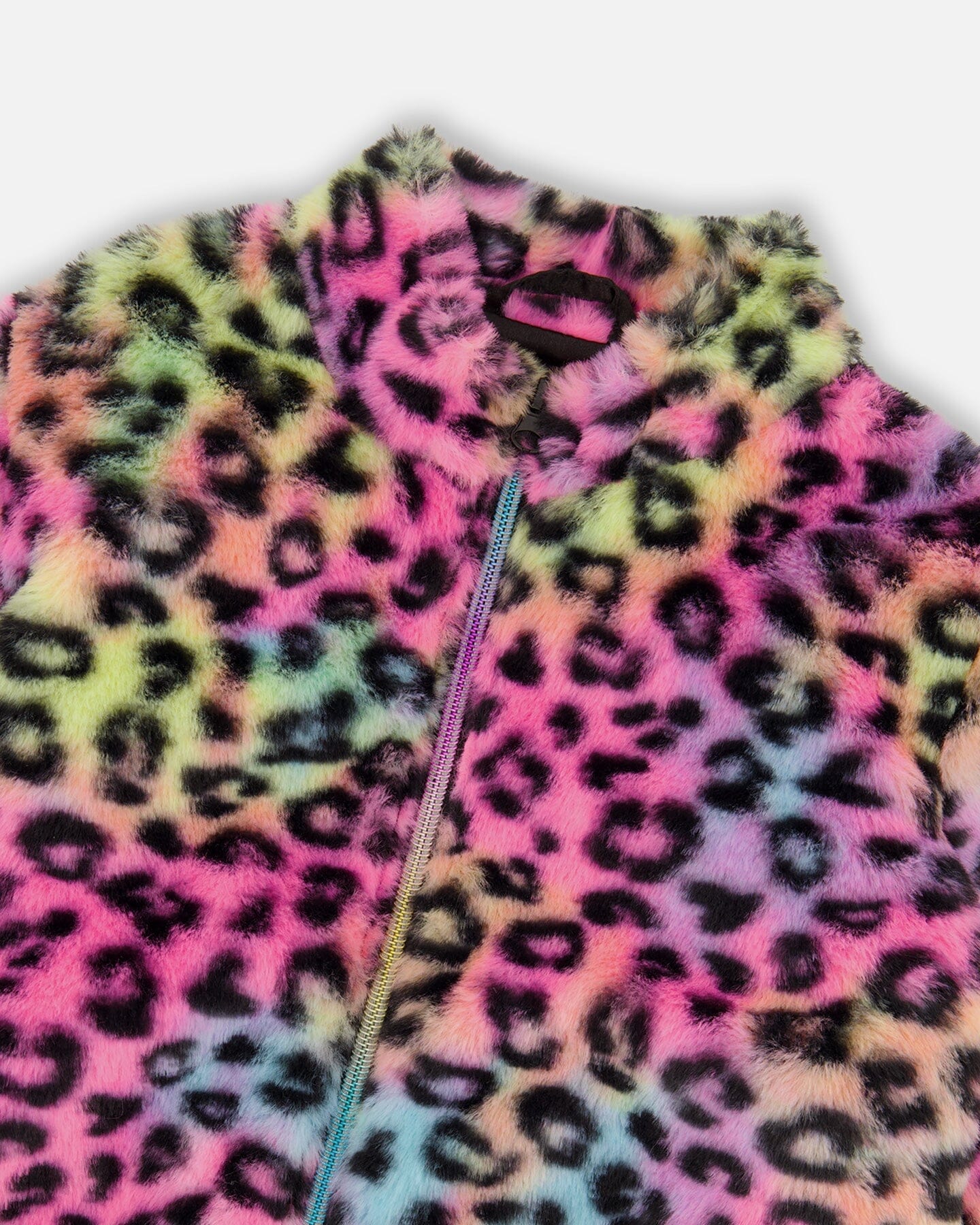 Blouson zippé en fausse fourrure à imprimé léopard multicolore