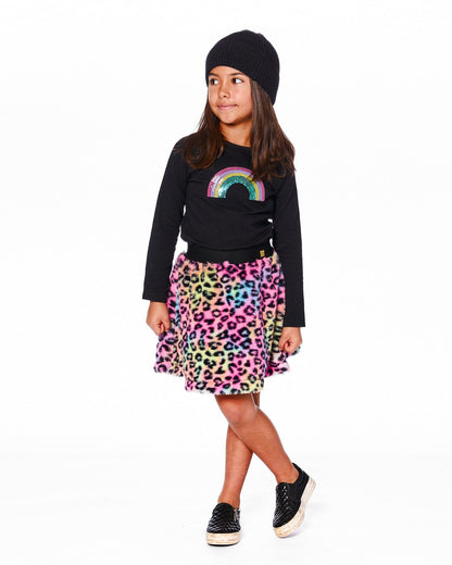 T-shirt à manches longues en coton biologique noir avec arc-en-ciel à sequins