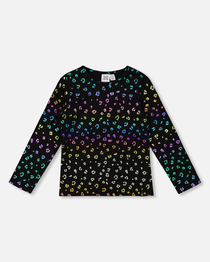 T-shirt en jersey extensible imprimé léopard multicolore