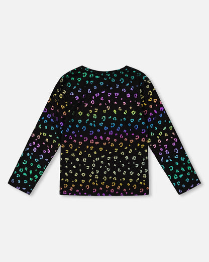 T-shirt en jersey extensible imprimé léopard multicolore