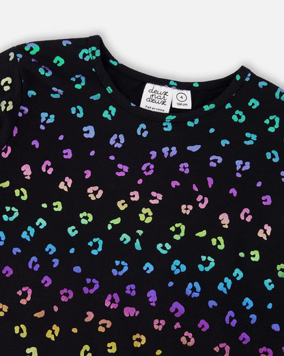 T-shirt en jersey extensible imprimé léopard multicolore