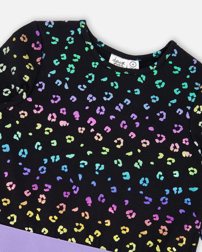 Robe en jersey imprimé léopard multicolore