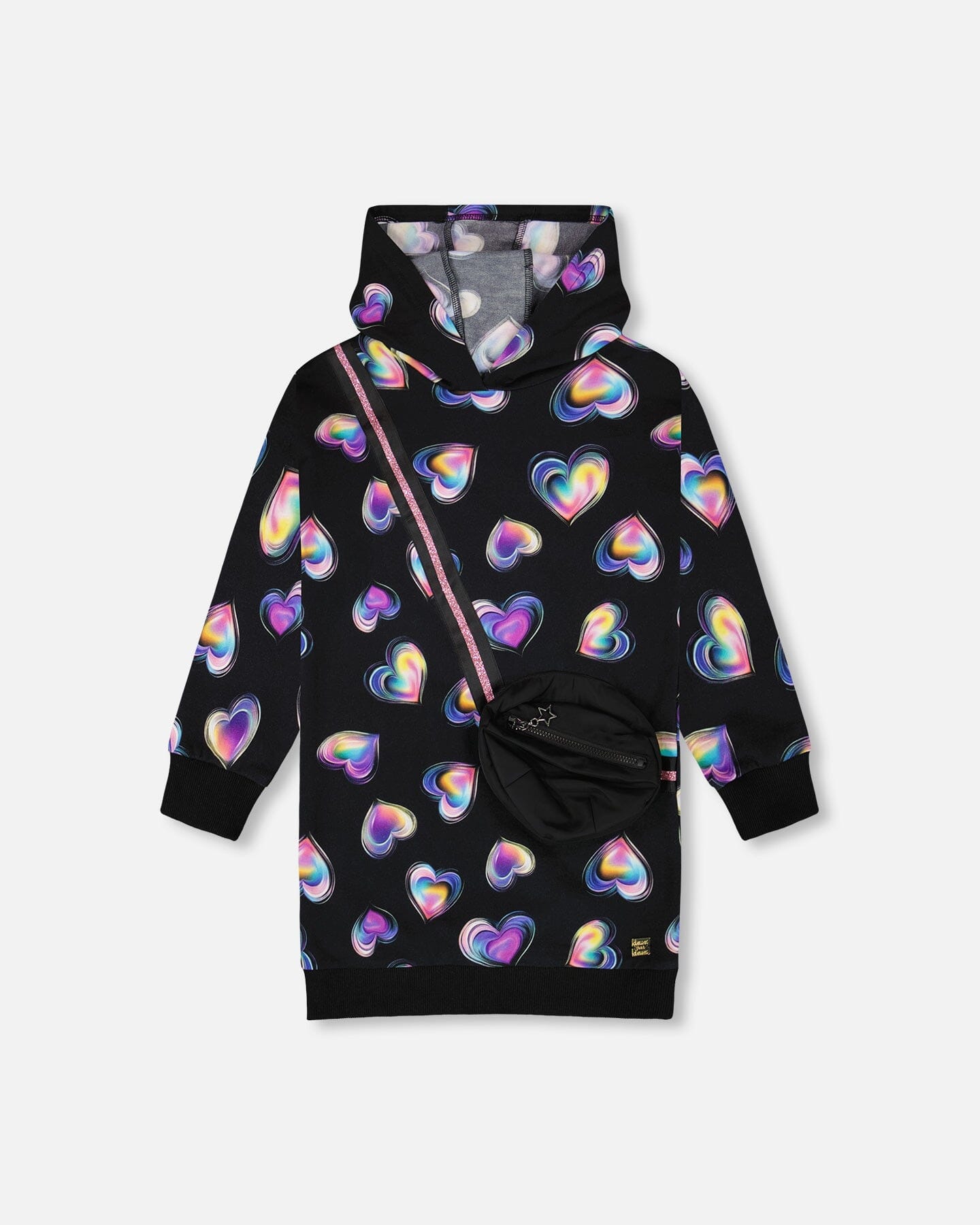 Robe en molleton à capuche noire et multicolore avec sac en trompe-l'œil
