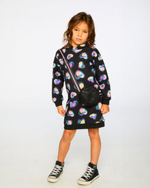 Robe en molleton à capuche noire et multicolore avec sac en trompe-l'œil