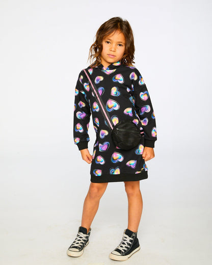Robe en molleton à capuche noire et multicolore avec sac en trompe-l'œil