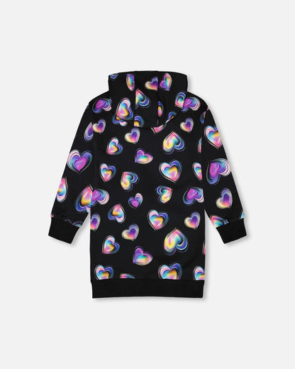 Robe en molleton à capuche noire et multicolore avec sac en trompe-l'œil
