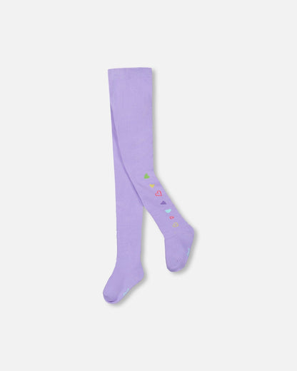 Knit Tights Lavender With Hearts