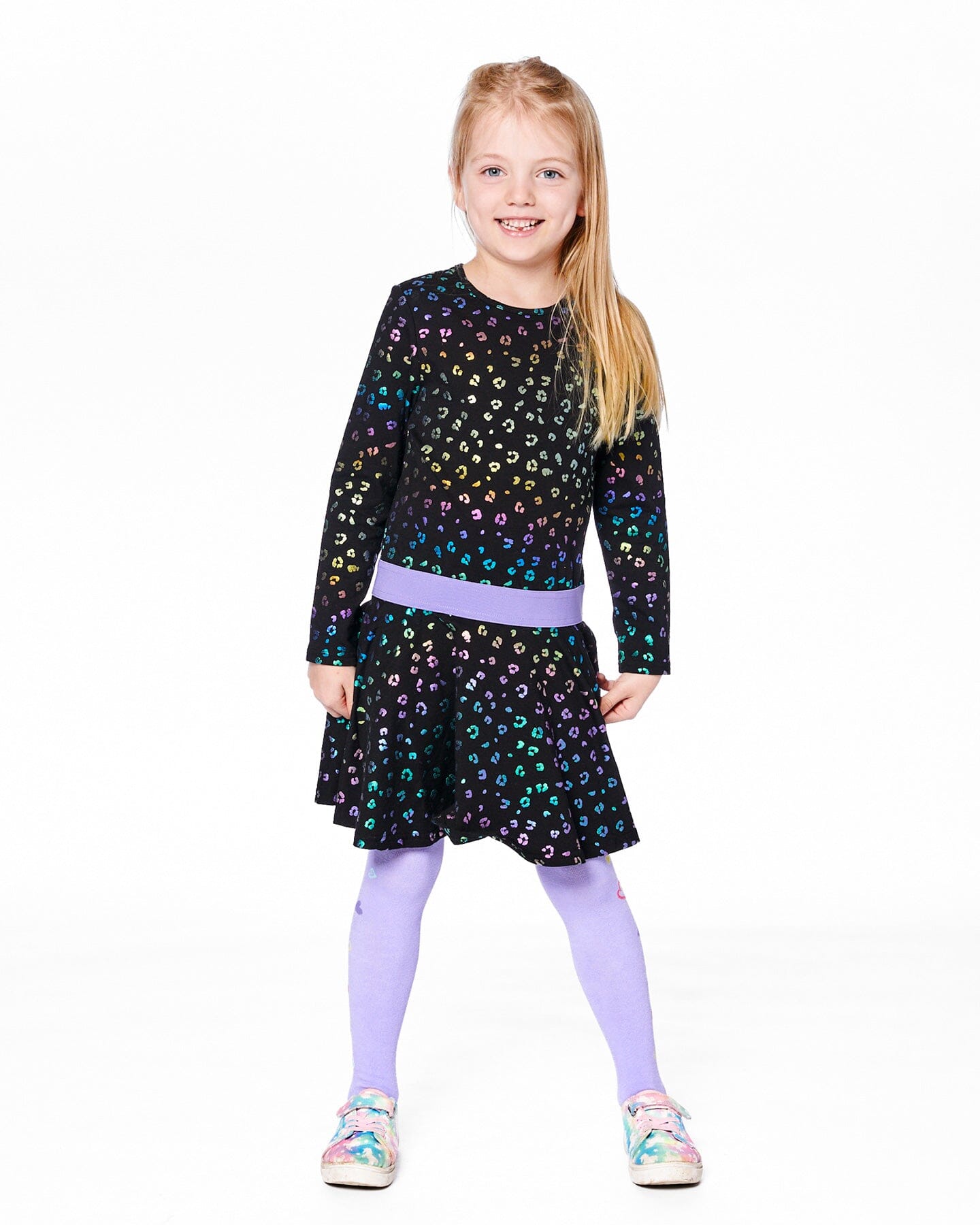 Knit Tights Lavender With Hearts