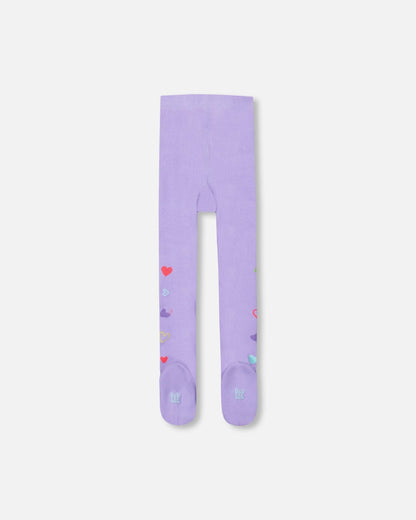 Knit Tights Lavender With Hearts