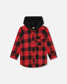 Chemise à carreaux en flanelle avec capuche rouge et noire