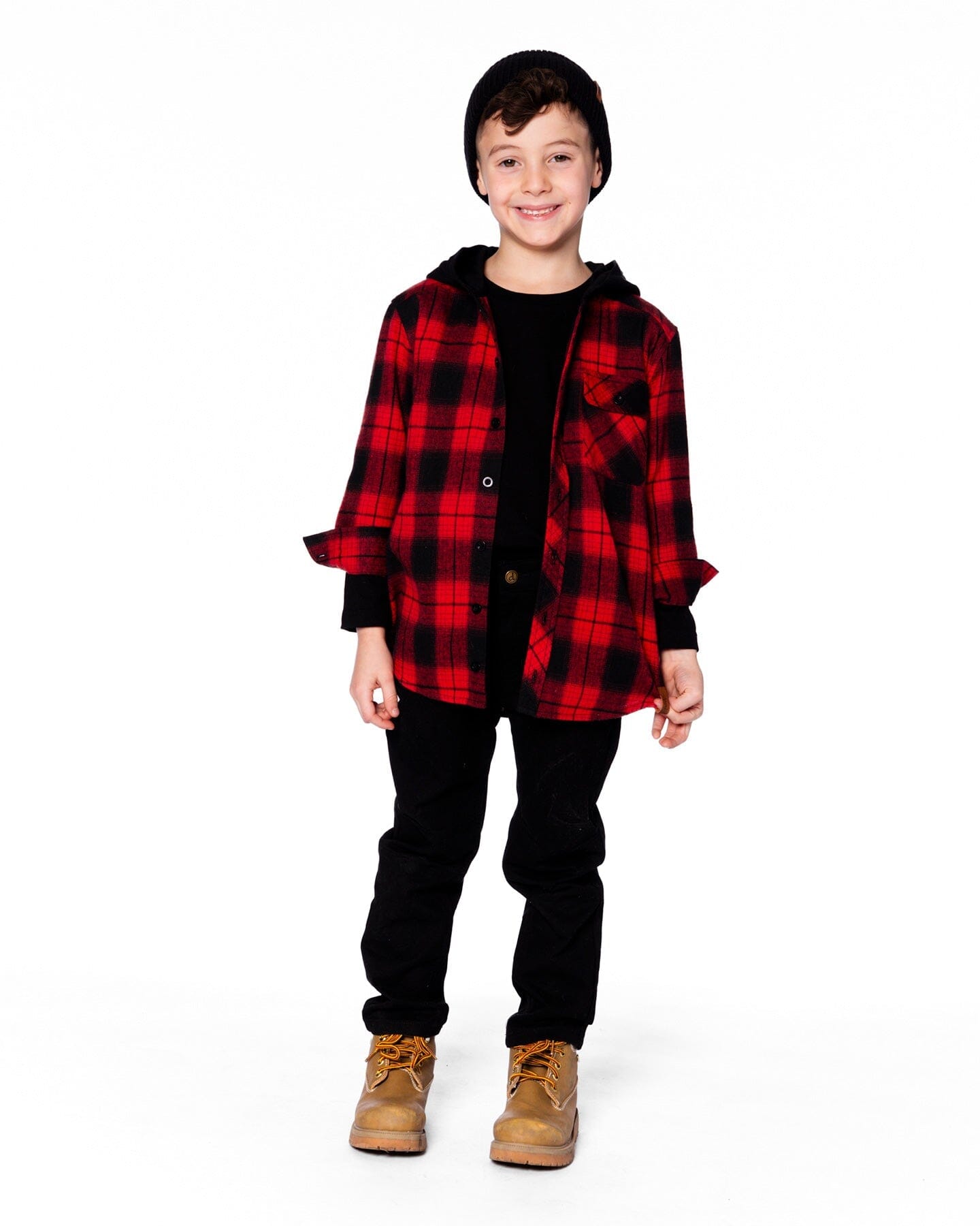 Chemise à carreaux en flanelle avec capuche rouge et noire