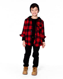 Chemise à carreaux en flanelle avec capuche rouge et noire
