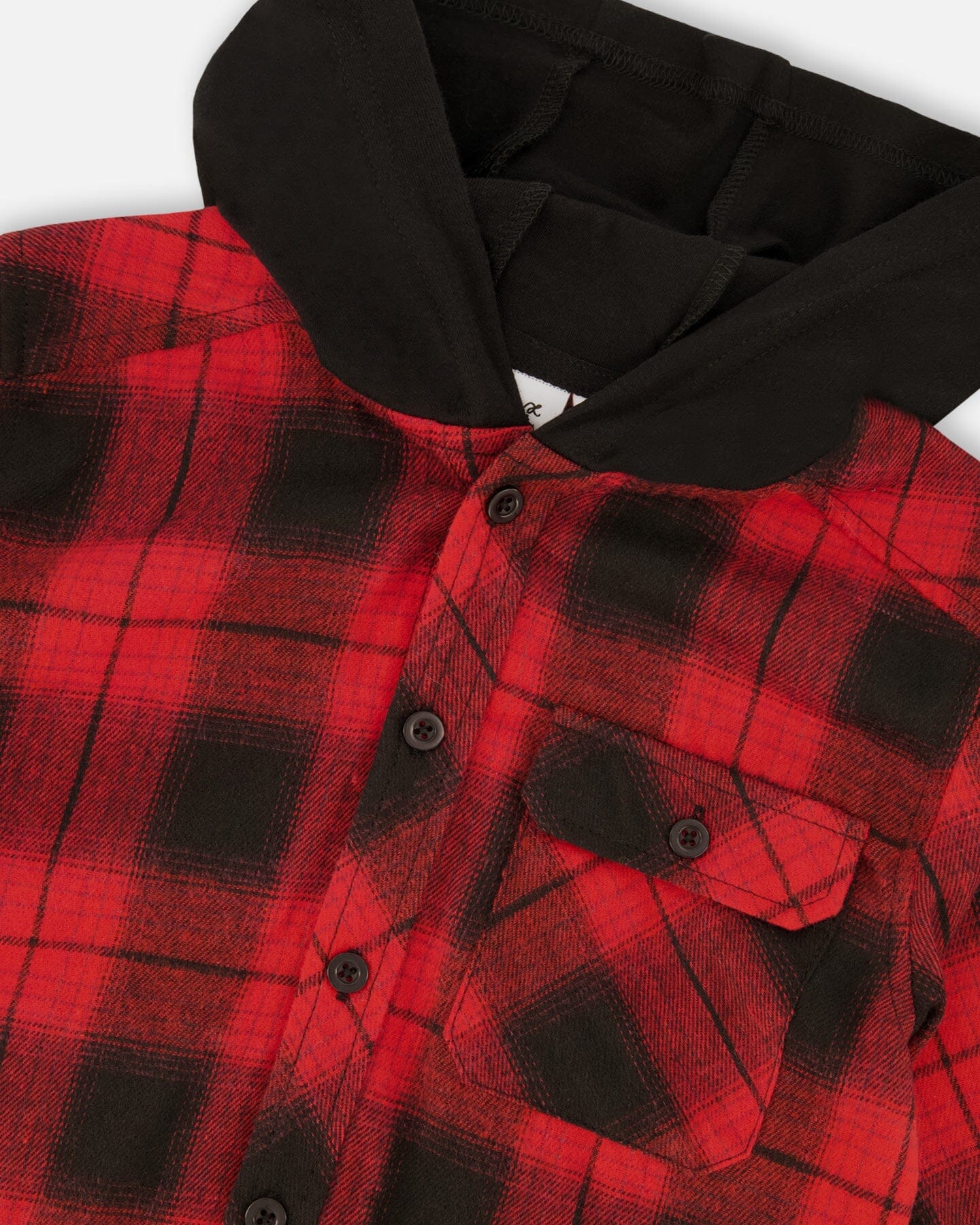 Chemise à carreaux en flanelle avec capuche rouge et noire