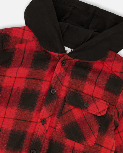 Chemise à carreaux en flanelle avec capuche rouge et noire