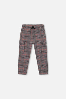 Pantalon cargo à carreaux gris et noir