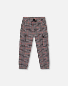 Pantalon cargo à carreaux gris et noir