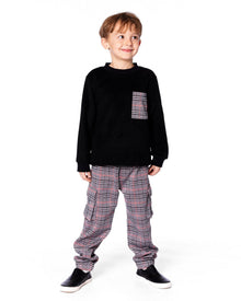Pantalon cargo à carreaux gris et noir