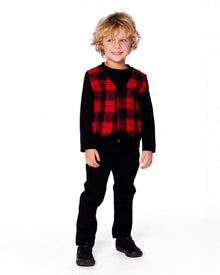 T-Shirt avec Gilet à Carreaux Rouge et Noir