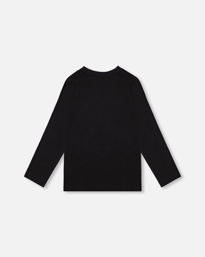 Organic Cotton T-Shirt Black With Boucle Deer Applique