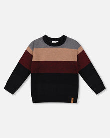 Pull en maille color block rouge et noir