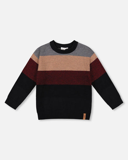Pull en maille color block rouge et noir