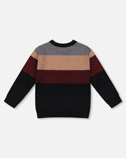 Pull en maille color block rouge et noir