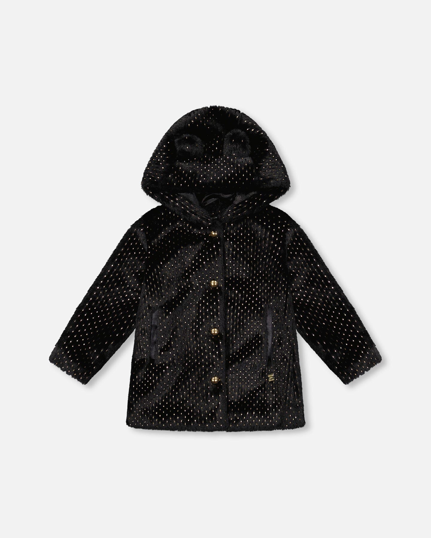Manteau en fausse fourrure d'ours noir à pois dorés