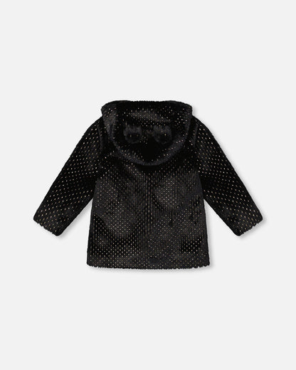 Manteau en fausse fourrure d'ours noir à pois dorés