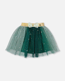 Jupe en maille avec nœud vert forêt