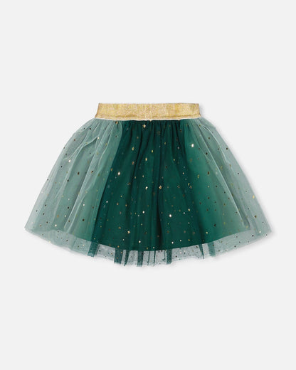 Jupe en maille avec nœud vert forêt