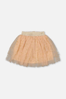 Jupe multicouche en maille scintillante beige