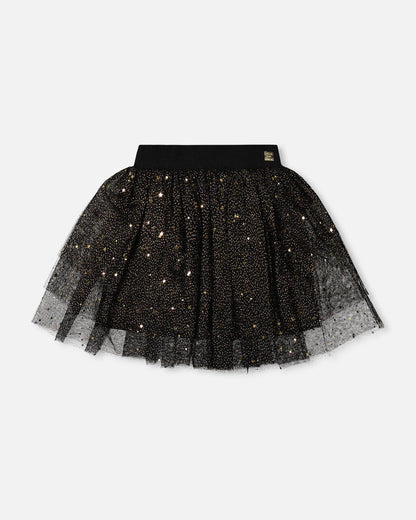 Jupe noire en maille scintillante multicouche