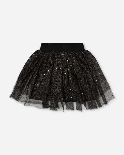 Jupe noire en maille scintillante multicouche