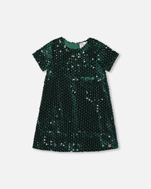 Robe courte en velours manches courtes vert forêt