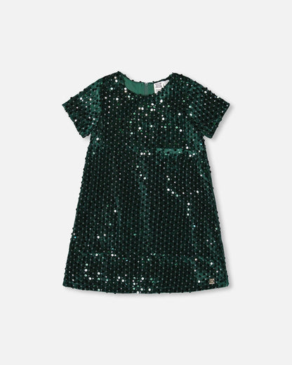 Velvet Short Sleeve Dress Forest Green