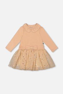 Robe bi-matière avec jupe pailletée Beige
