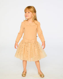 Robe bi-matière avec jupe pailletée Beige